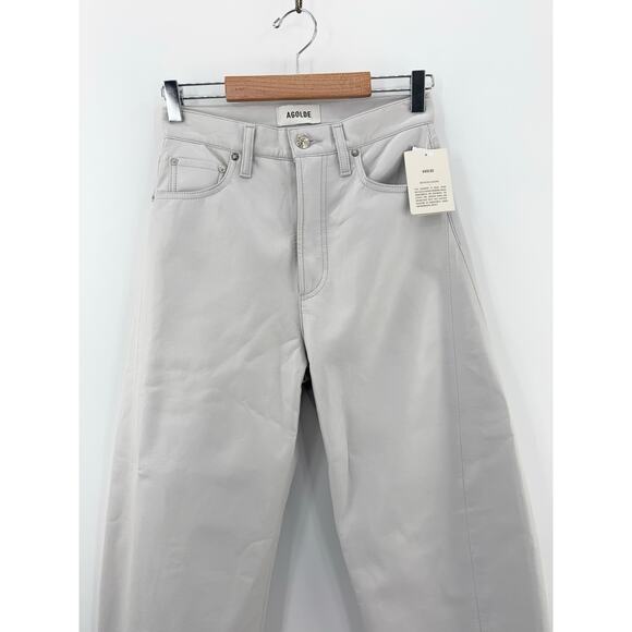 B44 Agolde Luna Pieced Barrel Jeans Women 25 Recycled Leather Balloon Gray - Picture 4 of 13